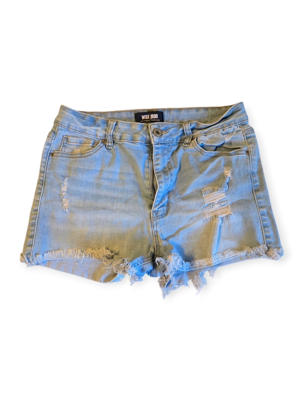 Wax Jean Distressed Denim Shorts Light Wash Raw Hem Women’s Size 7